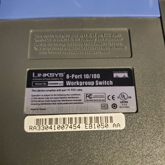 Linksys Cisco 8-port 10/100 Workgroup Switch Model# EZXS88W External Network - Picture 3 of 5